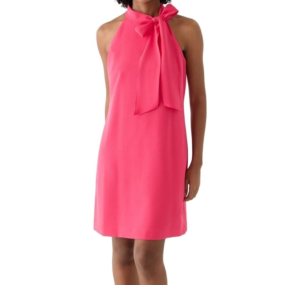 Bebe Shift Dress Coral Halter Bow Sleeveless Crepe Short Barbie Elle Woods Sz S